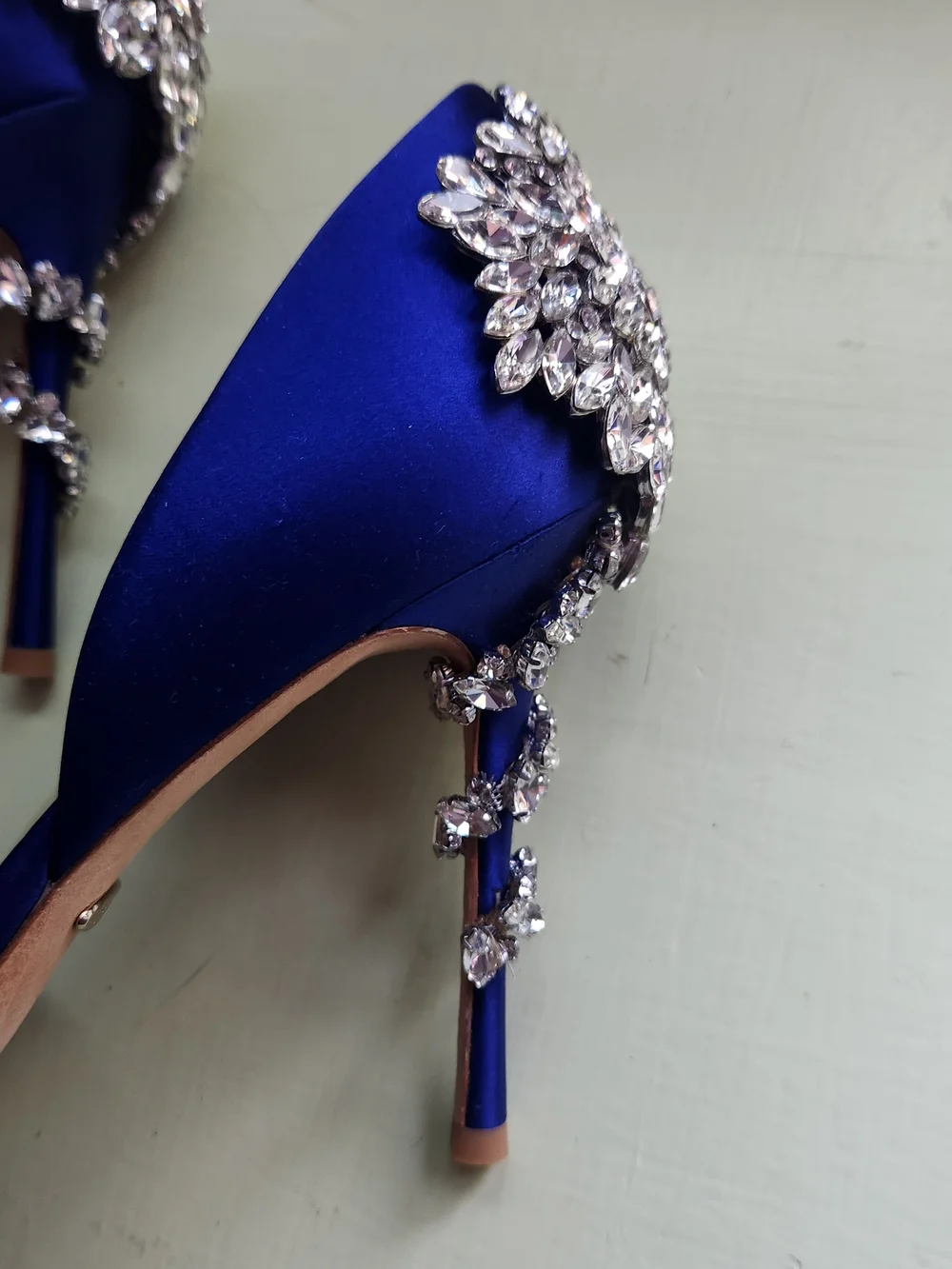 Badgley Mischka Royal Blue Satin Pointed-Toe Jeweled D'Orsay Heels